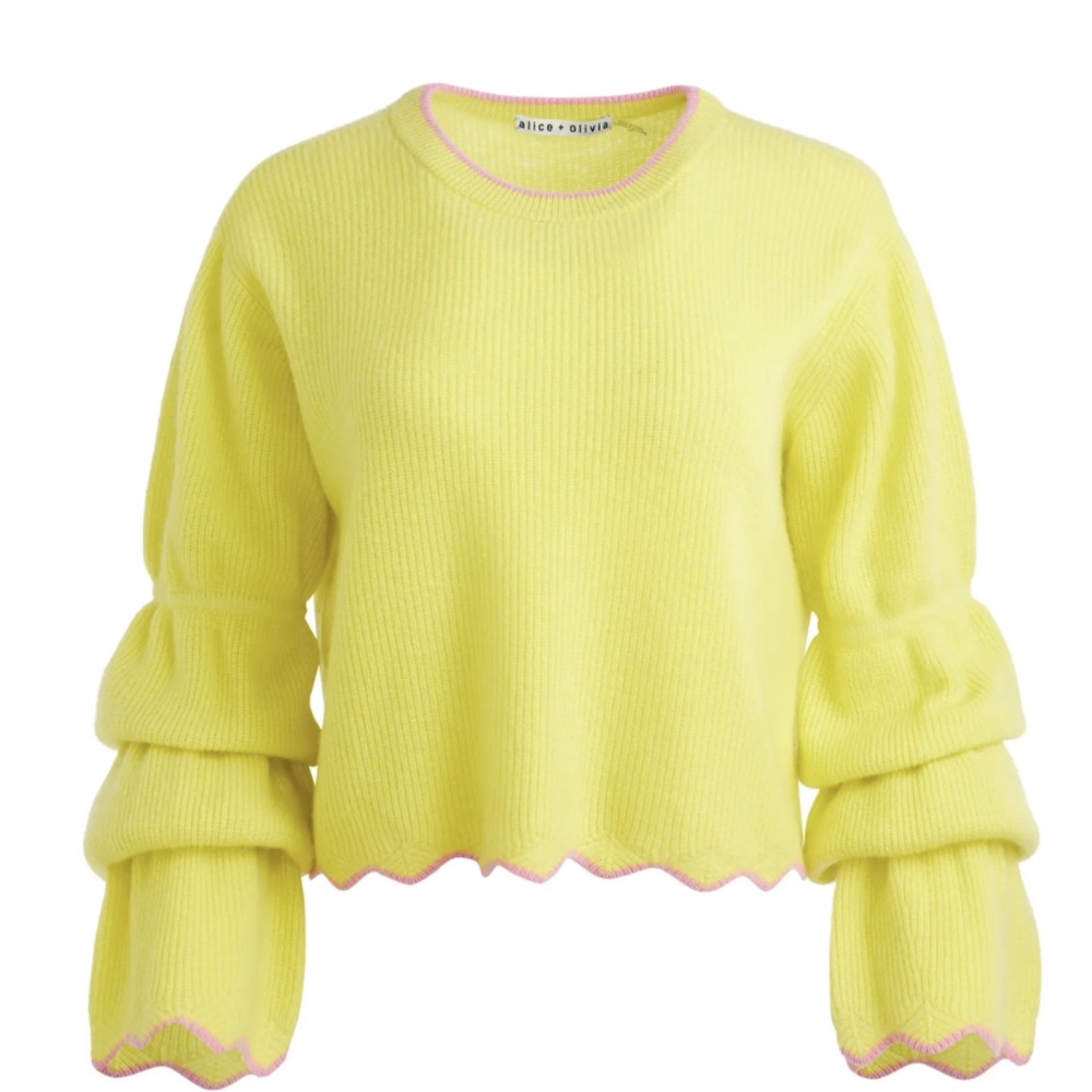 Alice and Olivia Foss Ribbed Puffed Sleeve Cashmere Sweater - Retail $495